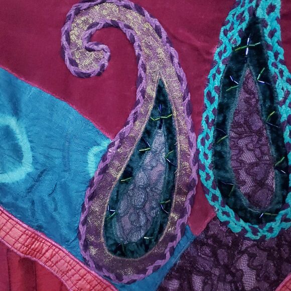 Vintage Sandy Starkman Jacket Women XL Burgundy Pink Blue Paisley Patchwork Boho - Picture 13 of 16